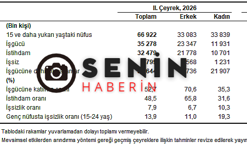 Mevsim etkisinden arındırılmış işsizlik oranı %7,9 seviyesinde gerçekleşti